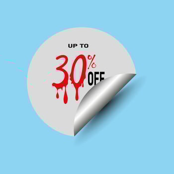 UP TO 30 percent off the peeling effect sticker. vector