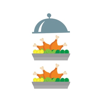 Thanksgiving icons. Autumn elements with roast turkey. pumpkin, pilgrim hat, pie, vegetables, fruits. Autumn holiday season. Vector illustration