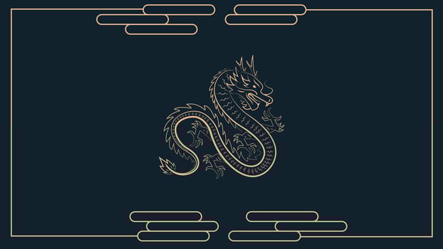 Chinese New Year background vector . Chinese golden dragon, circle pattern, Lunar New Year holiday decoration vector. Oriental culture tradition illustration