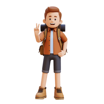 3D Traveller Character Giving Peace Hand Sign Pose png