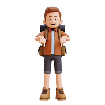 3D Traveller Character Pointing Downward png