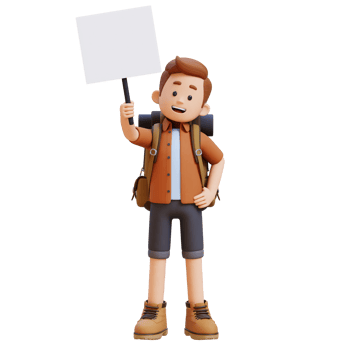 3D Traveller Character Holding Empty Placard png