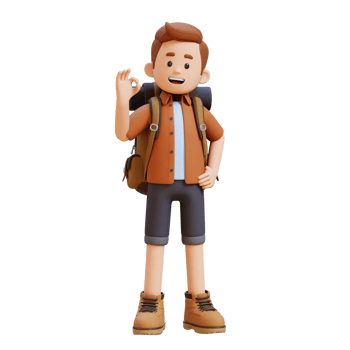 3D Traveller Character with OK Sign Hand Pose png