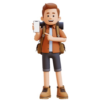 3D Traveller Character Pointing to Empty Phone Screen png