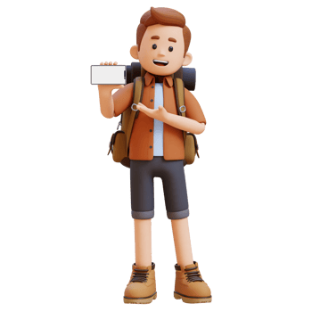 3D Traveller Character Presenting on Empty Phone Screen png