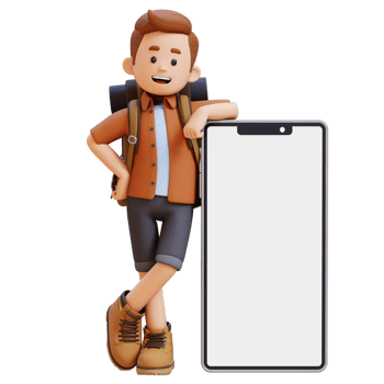 3D Traveller Character Lying on Large Empty Phone Screen png