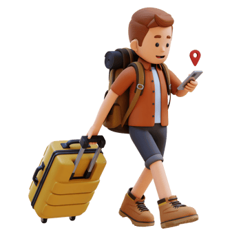 3D Traveller Character Checking Map on Phone while Walking and Pull Suitcase png