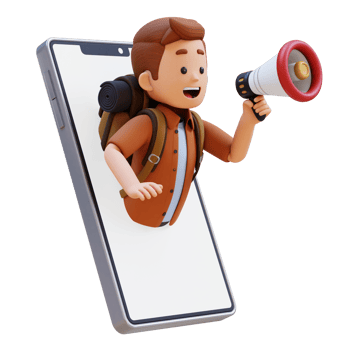 3D Traveller Character Jump from Phone Screen with Megaphone png