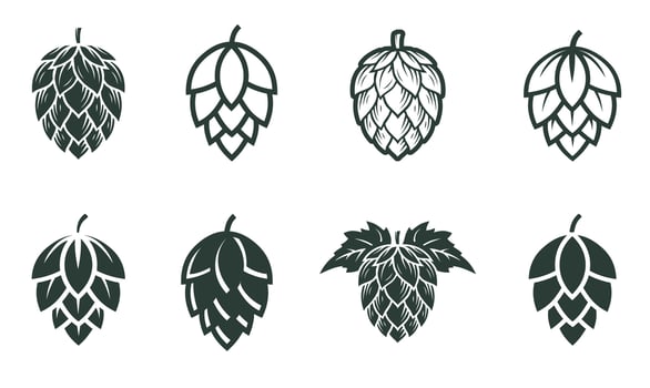 Set of hops flower. Silhouette of hops for beer logo vector