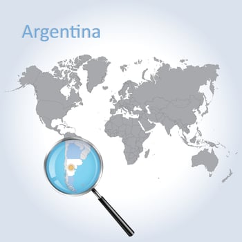 Magnified map Argentina with the flag of Argentina enlargement of maps, Vector Art