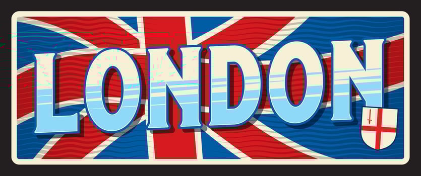 London travel sticker, Great Britain England sign vector