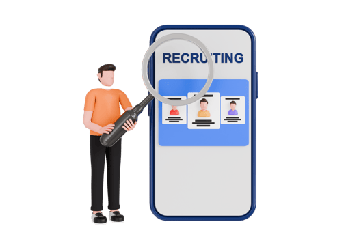 HR Manager selecting best fresher candidate for job. Employer selects candidates online 3d illustration png