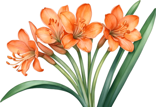 AI generated Watercolor painting of Clivia miniata flower. Ai-Generated png
