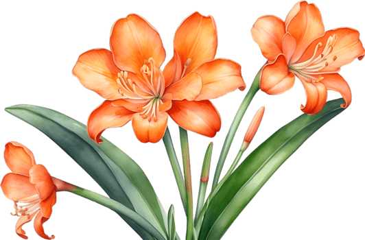 AI generated Watercolor painting of Clivia miniata flower. Ai-Generated png