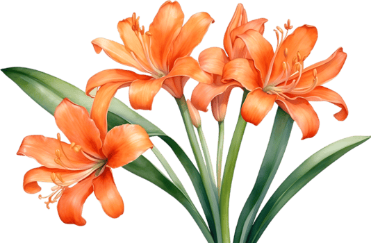 AI generated Watercolor painting of Clivia miniata flower. Ai-Generated png