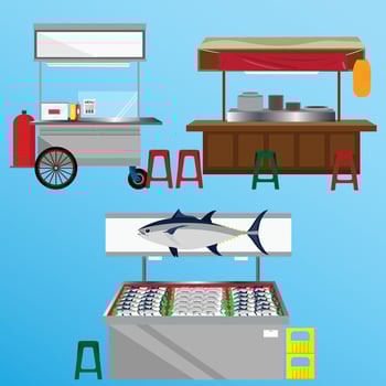 Different street vendor food stall market stall cart vector