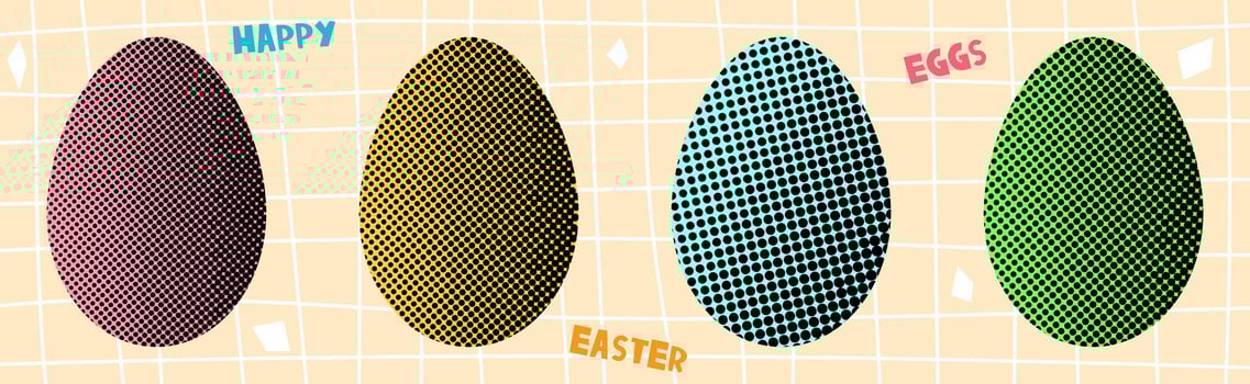 Set of Easter eggs made with halftone design. Colorful Easter eggs. vector