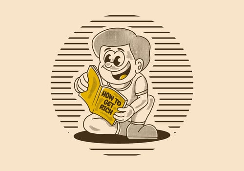 Vintage illustration of a boy reading a book vector