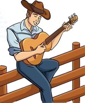 Cowboy Playing Guitar Cartoon Colored Clipart vector