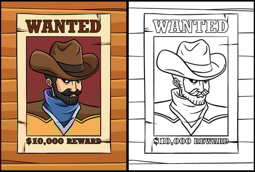 Cowboy Wanted Poster Coloring Page Illustration vector