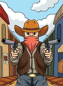 Cowboy Pointing Gun Colored Cartoon Illustration vector