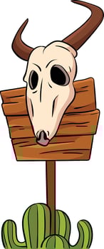Cowboy Bull Skull Cartoon Colored Clipart vector