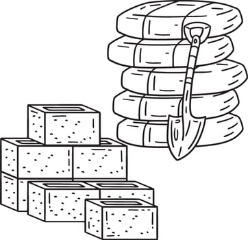 Construction Cement and Bricks Isolated Coloring vector