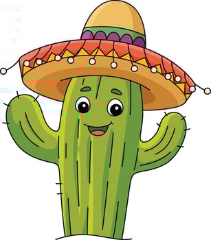 Cactus with Sombrero Cartoon Colored Clipart vector