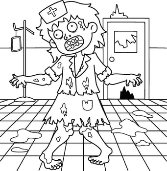 Zombie Nurse Coloring Page for Kids vector