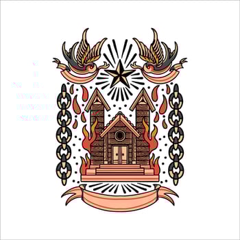 home tattoo flash vector design
