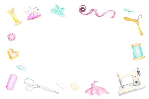 Frame from a watercolor sewing kit. Hangers, buttons, threads, ribbon, sewing machine, needlework, embroidery scissors Hand drawn png
