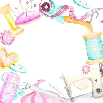 Frame from a watercolor sewing kit. Hangers, buttons, threads, ribbon, sewing machine, needlework, embroidery scissors Hand drawn png