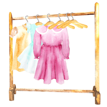 Watercolor illustration of a dress for a girl on a hanger. Sewing children's clothes, hand drawing. png