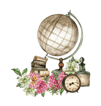 Watercolor rusty old elements and dahlia composition. png