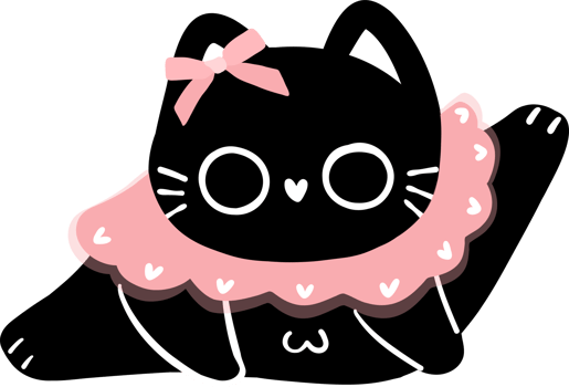cute coquette black cat with pink ribbon bow png