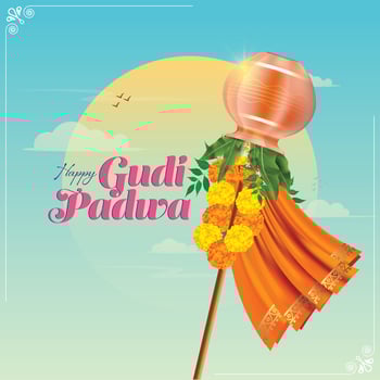 Indian Religious Festival Happy Gudi Padwa Greeting Background Template Design Vector Illustration