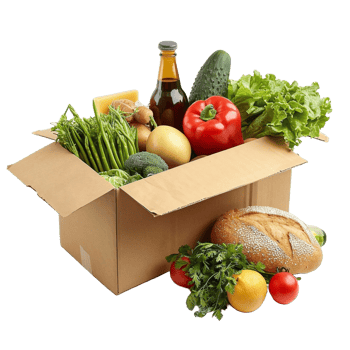 AI generated a cardboard box filled with vegetables and fruits png