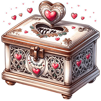 AI generated Valentine's Day vintage music box with hearts. png