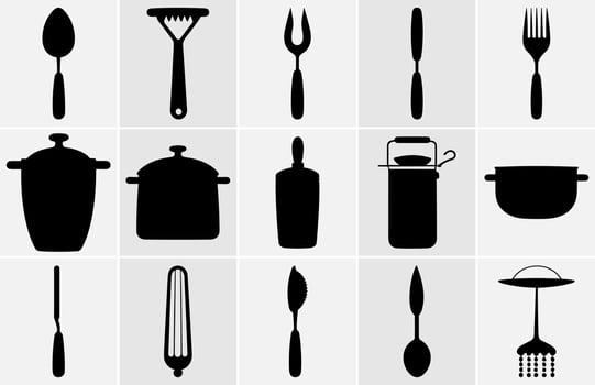 Kitchen tools silhouette, Kitchen utensils silhouette-Vector Silhouette. vector