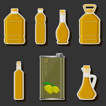 Illustration on theme big kit oil in different glass bottles for cooking food vector