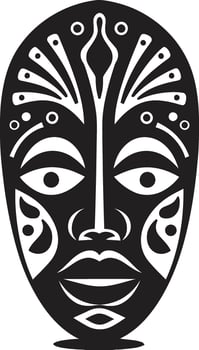 Tribal Treasures Black Logo Icon of African Mask Mystic Tradition Vector Emblem of Tribal Mask