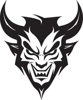 Fiery Malevolence Vector Devil s Face in Black Satanic Stare Aggressive Black Devil s Icon