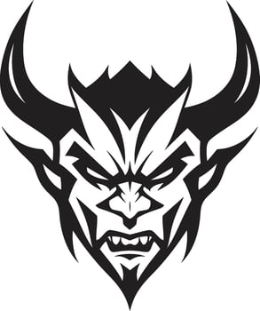 Malevolent Presence Devil s Face in Bold Black Logo Hellish Stare Aggressive Devil Vector Icon