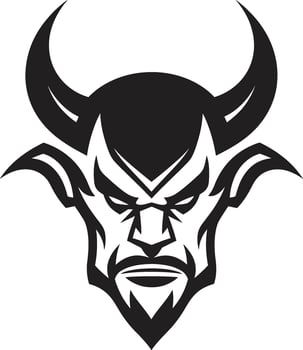 Dark Temptation Aggressive Devil s Face Emblem Fiery Malevolence Vector Devil s Face in Black
