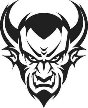 Malevolent Grin Aggressive Devil s Face Logo Design Demonic Impression Black Icon of Devil s Sinister Visage vector