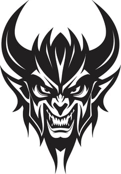 Sinister Gaze Aggressive Devil s Visage Logo Design Malevolent Presence Vector Black Icon of Devil s Face