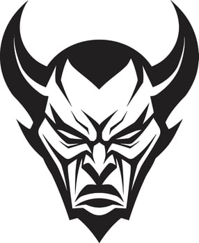Sinister Fury Unleashed Devil s Face Vector Emblem Malevolent Enigma Aggressive Devil s Visage in Vector