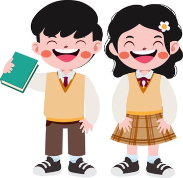 happy cute children in school uniform cartoon style vector