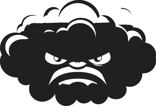 Wrathful Fury Black Cloud Character Logo Angry Cyclone Vector Cartoon Cloud Icon