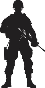 Combat Ready Guardian Armed Soldier Emblem in Black Tactical Defender Armyman Vector Logo Icon Design